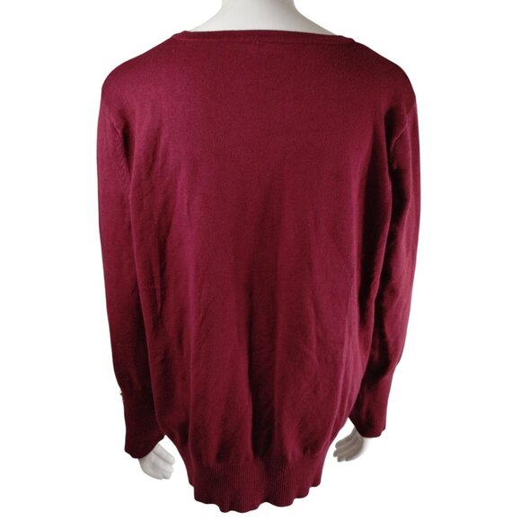 Zenana Misses 2X  Burgundy Crew Neck Button Sleeve Sweater - Picture 6 of 8